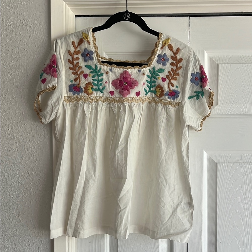 THML White Blouse with Floral Embroidery